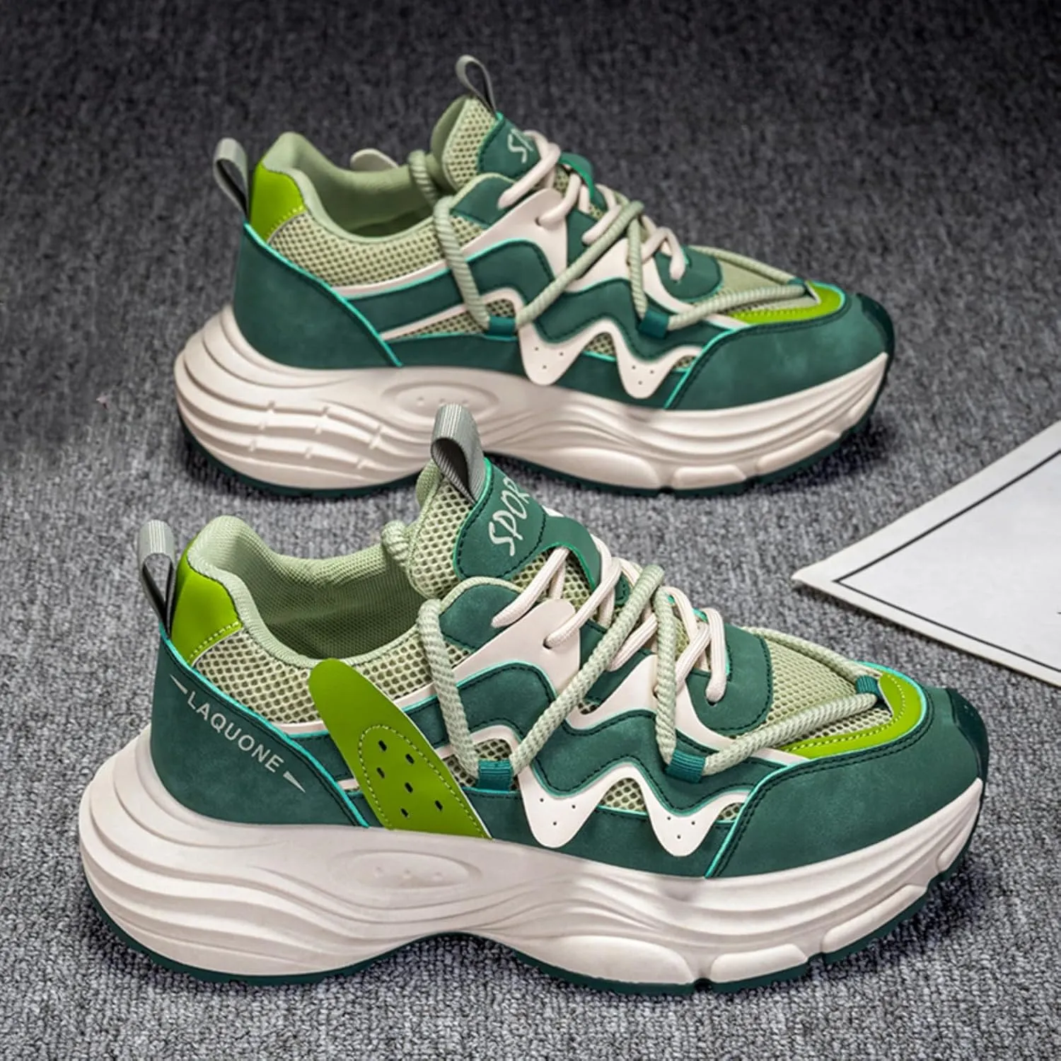 Men's Fashion Lace-Up Chunky Sneakers Lightweight Non Slip Platform Walking Running Driving Casual Sport Shoes