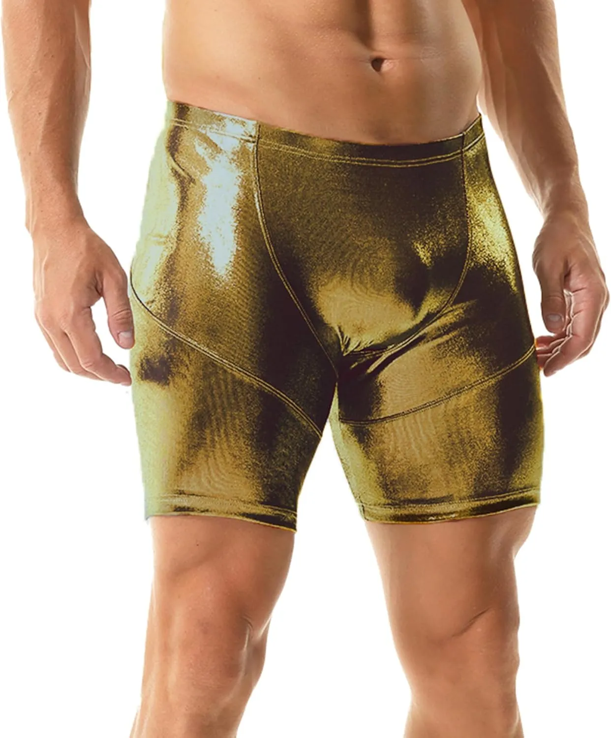 Mens Faux Leather Boxer Shorts Wet Look Flat Front Shorts Slim Short Pants Clubwear