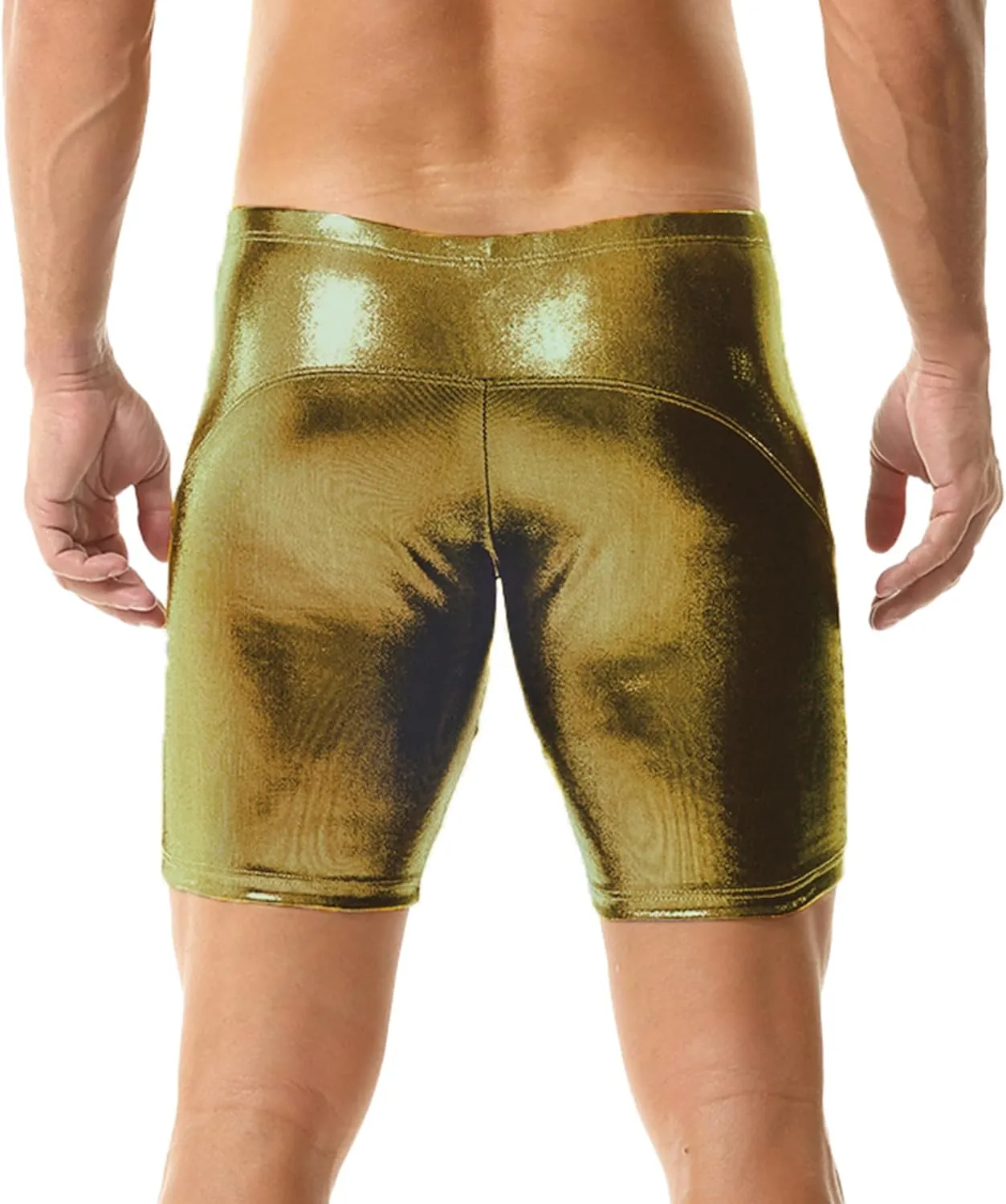 Mens Faux Leather Boxer Shorts Wet Look Flat Front Shorts Slim Short Pants Clubwear