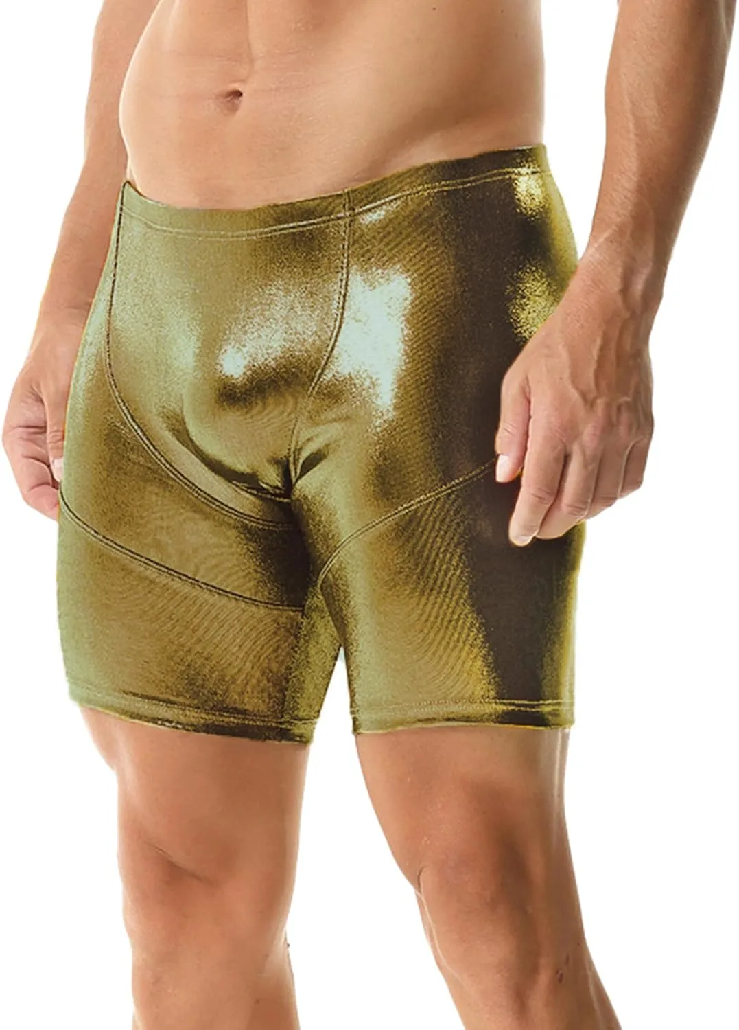 Mens Faux Leather Boxer Shorts Wet Look Flat Front Shorts Slim Short Pants Clubwear