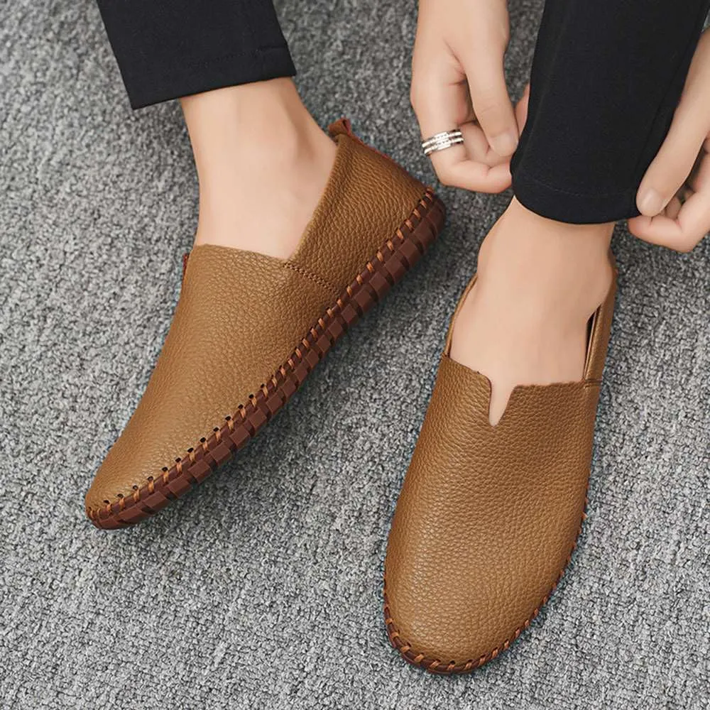 Men's Genuine Leather Loafer Shoes Slip On Soft Walking Driving Shoes