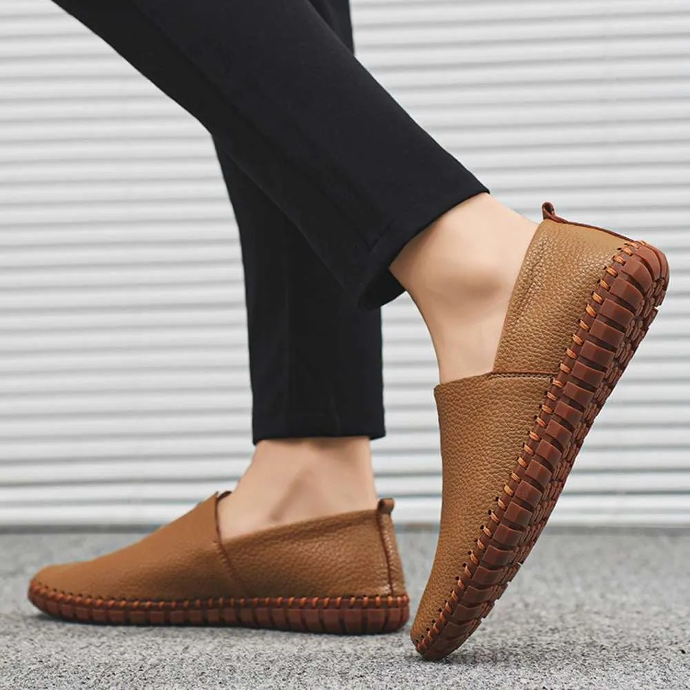 Men's Genuine Leather Loafer Shoes Slip On Soft Walking Driving Shoes