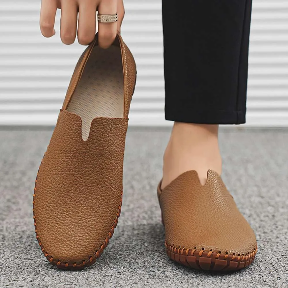 Men's Genuine Leather Loafer Shoes Slip On Soft Walking Driving Shoes