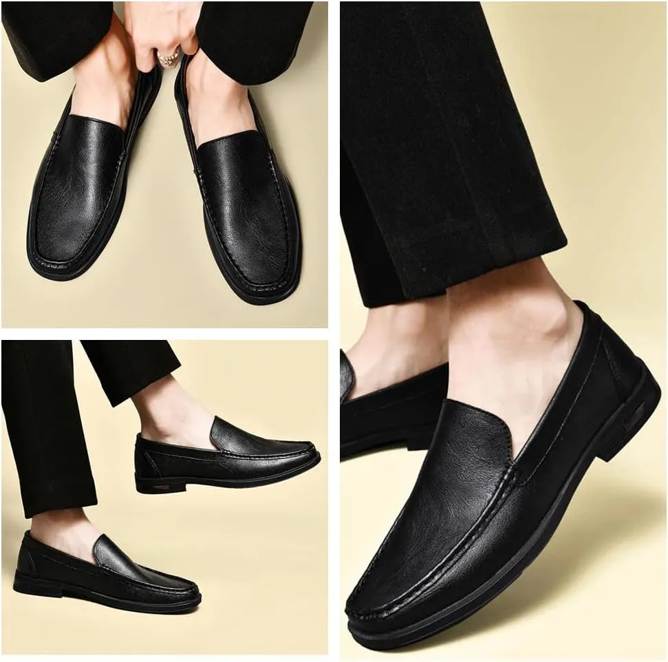 Men,s Genuine Leather Slip-On Loafers,Breathable Soft Sole Casual Shoes, Comfortable and Flexible Driving Flats,Easy-On Design