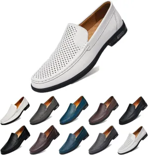 Men,s Genuine Leather Slip-On Loafers,Breathable Soft Sole Casual Shoes, Comfortable and Flexible Driving Flats,Easy-On Design