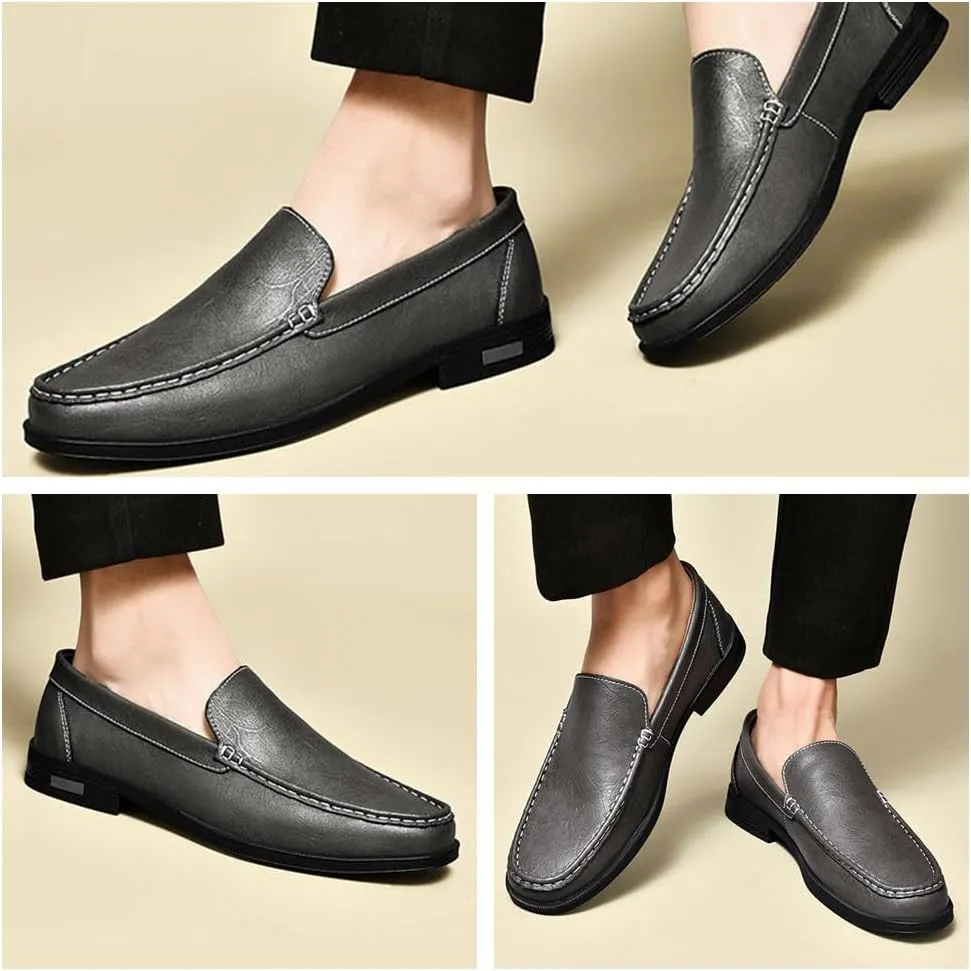 Men,s Genuine Leather Slip-On Loafers,Breathable Soft Sole Casual Shoes, Comfortable and Flexible Driving Flats,Easy-On Design