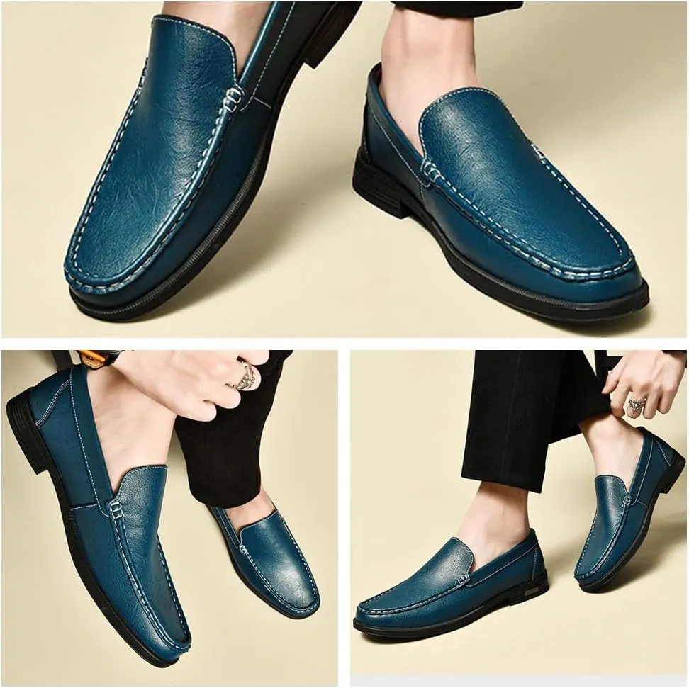 Men,s Genuine Leather Slip-On Loafers,Breathable Soft Sole Casual Shoes, Comfortable and Flexible Driving Flats,Easy-On Design