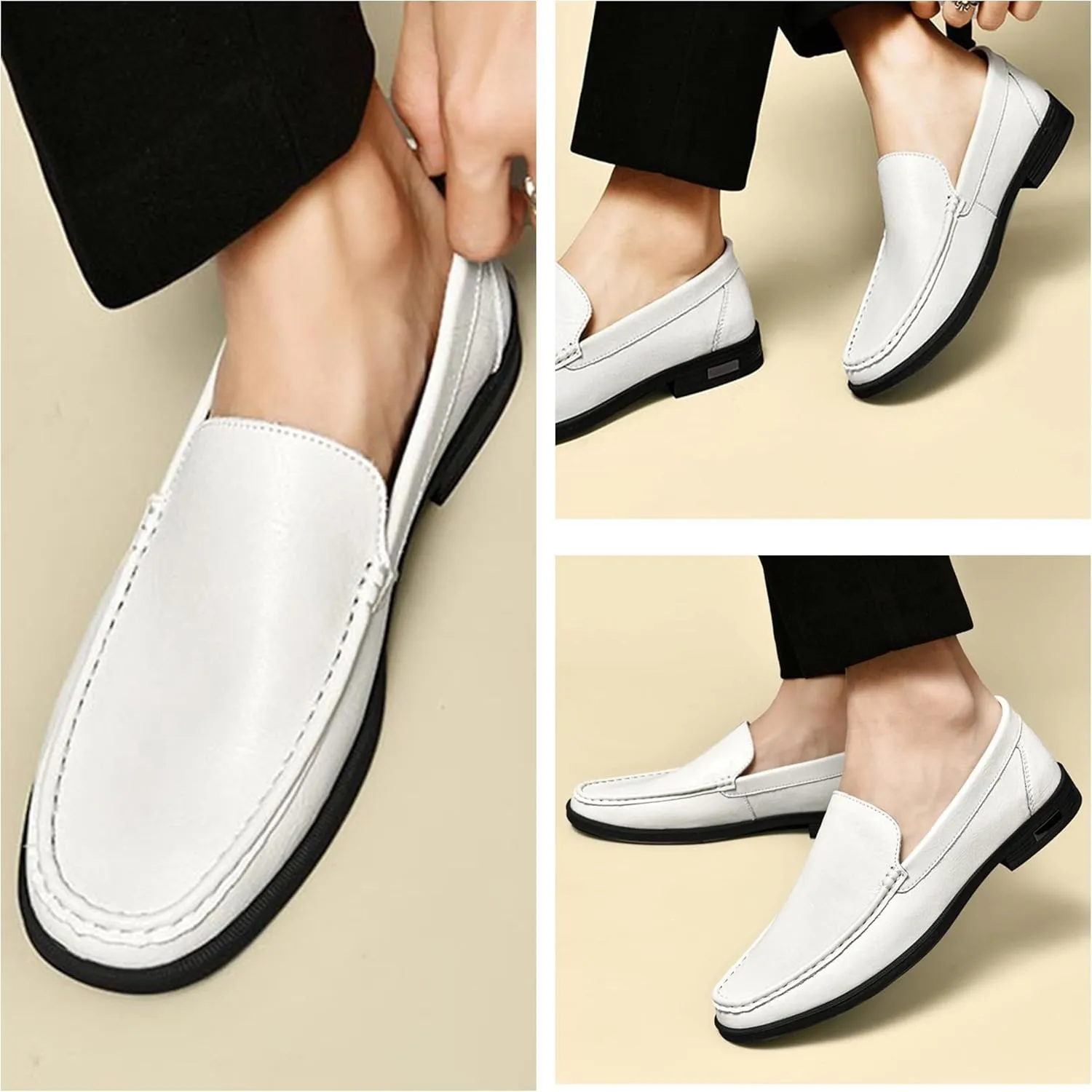 Men,s Genuine Leather Slip-On Loafers,Breathable Soft Sole Casual Shoes, Comfortable and Flexible Driving Flats,Easy-On Design