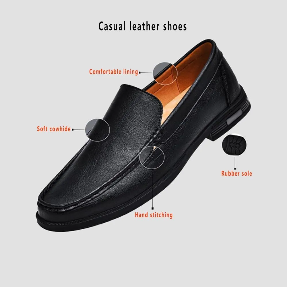 Men,s Genuine Leather Slip-On Loafers,Breathable Soft Sole Casual Shoes, Comfortable and Flexible Driving Flats,Easy-On Design