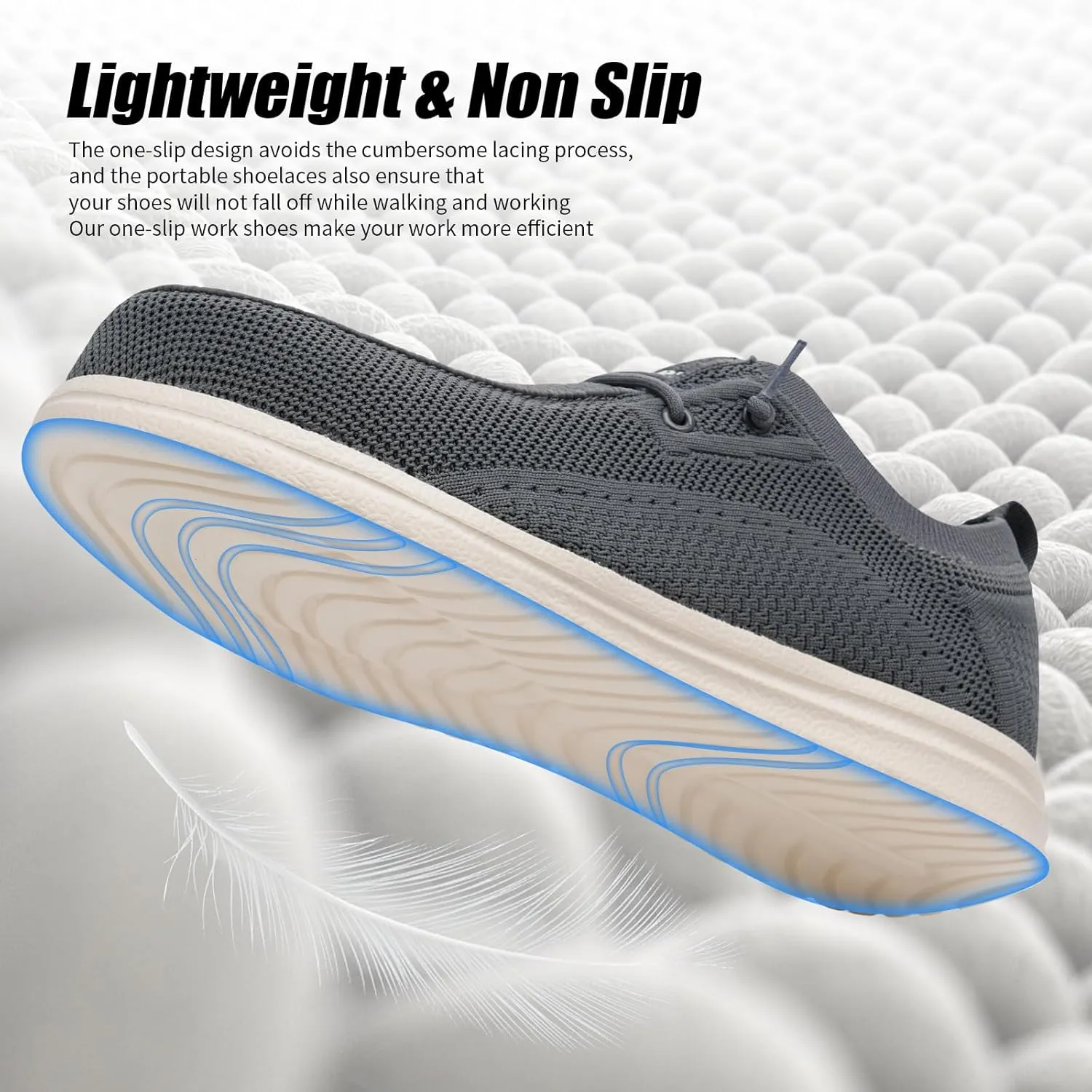 Men's Grey Steel Toe Loafers, Work Safety Shoes, Slip-On, Comfortable, Non-Slip, Breathable, Lightweight