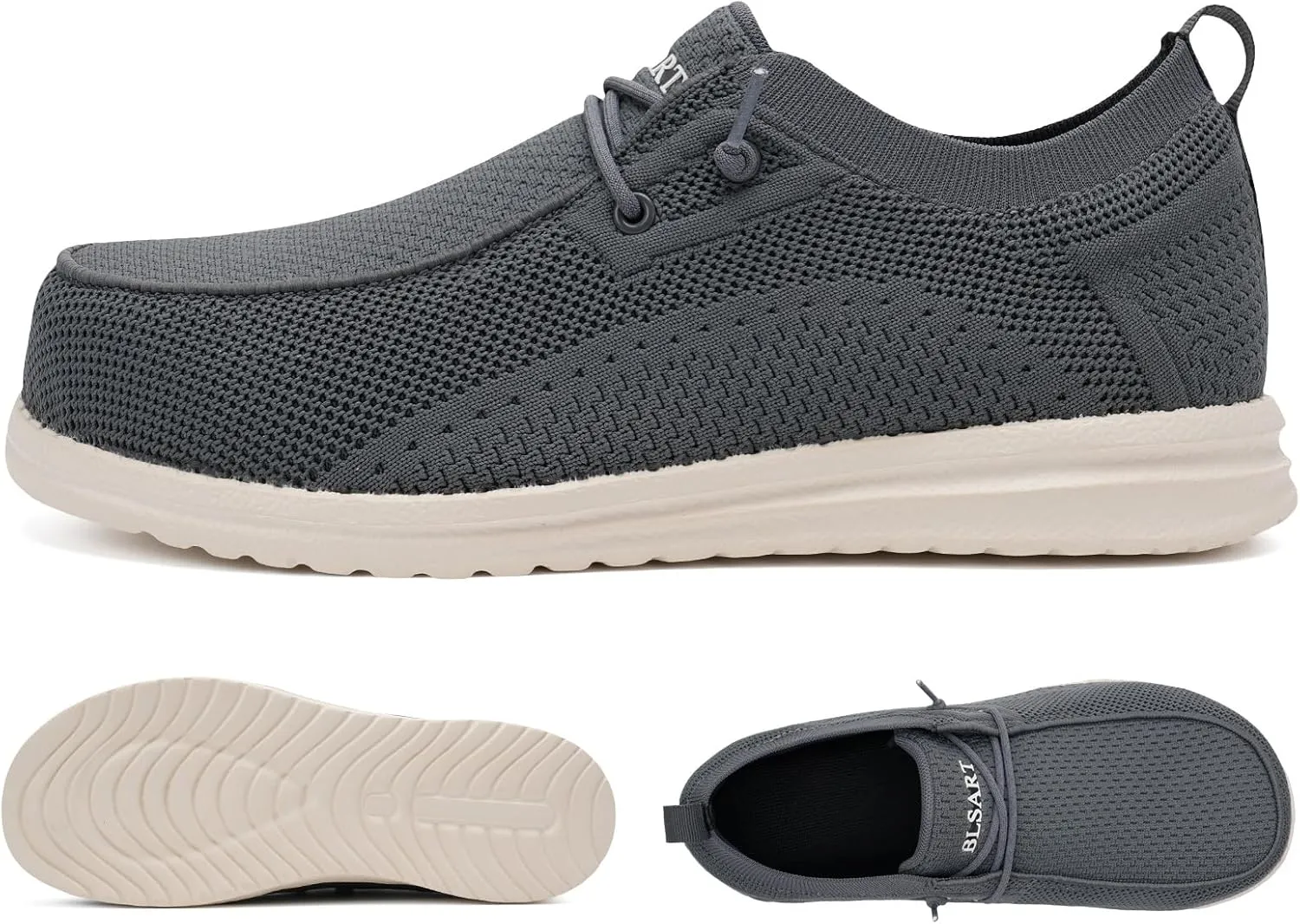 Men's Grey Steel Toe Loafers, Work Safety Shoes, Slip-On, Comfortable, Non-Slip, Breathable, Lightweight