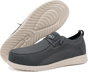 Men's Grey Steel Toe Loafers, Work Safety Shoes, Slip-On, Comfortable, Non-Slip, Breathable, Lightweight