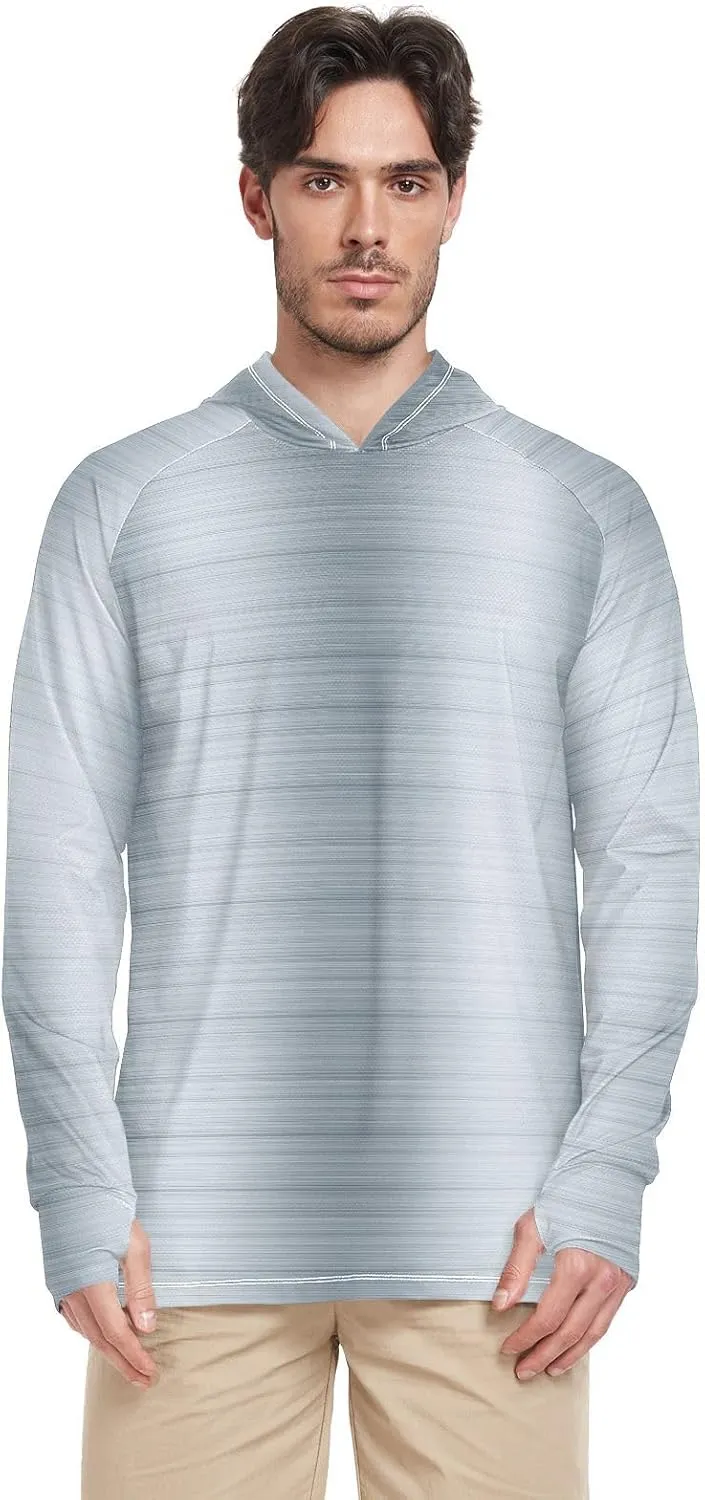 Mens Hoodie Sun Protection Long Sleeve Sliver Metal UPF 50   Mens Sun Shirts Hiking Hoodie Mens Rash Guard