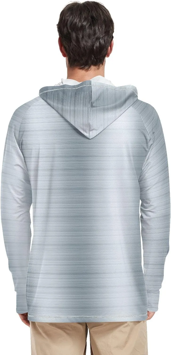 Mens Hoodie Sun Protection Long Sleeve Sliver Metal UPF 50   Mens Sun Shirts Hiking Hoodie Mens Rash Guard