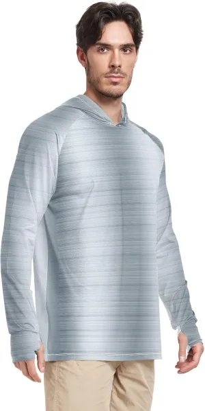 Mens Hoodie Sun Protection Long Sleeve Sliver Metal UPF 50   Mens Sun Shirts Hiking Hoodie Mens Rash Guard