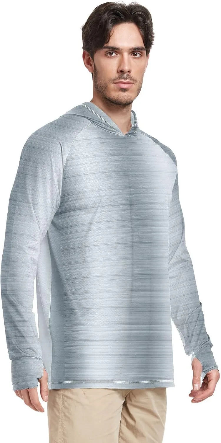 Mens Hoodie Sun Protection Long Sleeve Sliver Metal UPF 50   Mens Sun Shirts Hiking Hoodie Mens Rash Guard