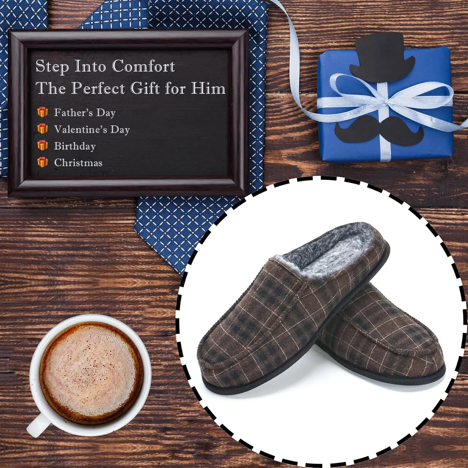 Men's House Slippers, Cozy Non-slip Home Shoes, Warm Comfy Indoor Outdoor Moccasin Slip Ons, Unique Christmas Gifts