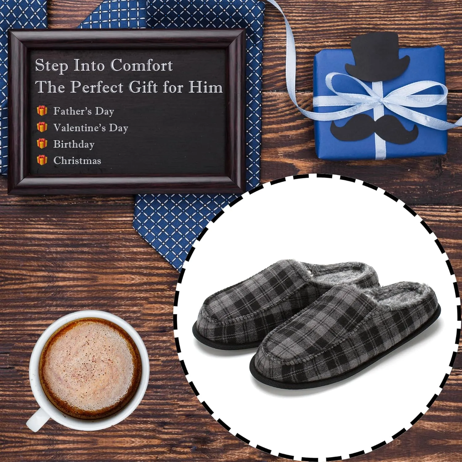Men's House Slippers, Cozy Non-slip Home Shoes, Warm Comfy Indoor Outdoor Moccasin Slip Ons, Unique Christmas Gifts