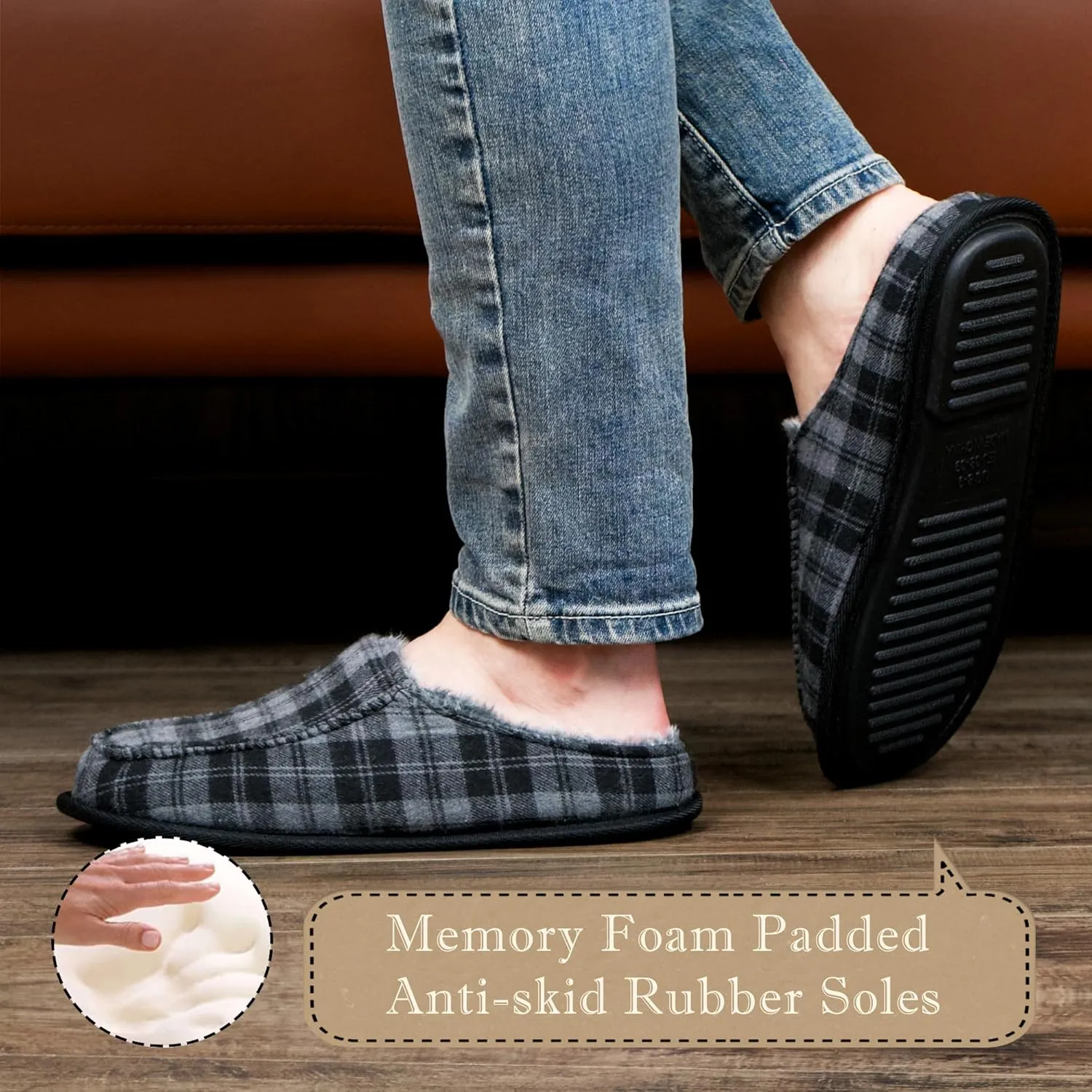 Men's House Slippers, Cozy Non-slip Home Shoes, Warm Comfy Indoor Outdoor Moccasin Slip Ons, Unique Christmas Gifts