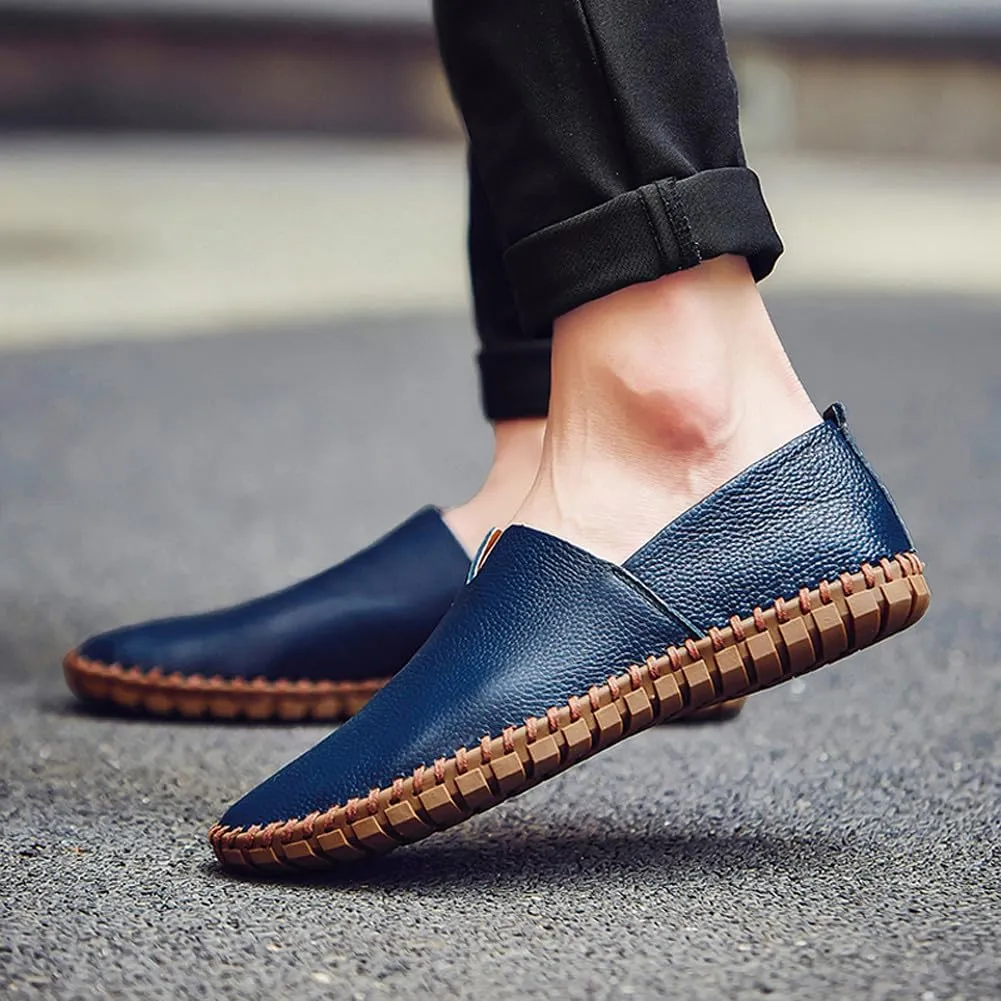 Men's Lightweight Casual Genuine Leather Slip On Penny Loafer Flats Soft Driving Walking Shoes