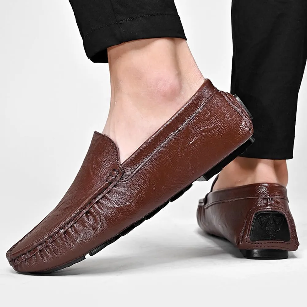 Men's Lightweight Soft Casual Genuine Leather Penny Loafer Flats Slip On Driving Walking Shoes