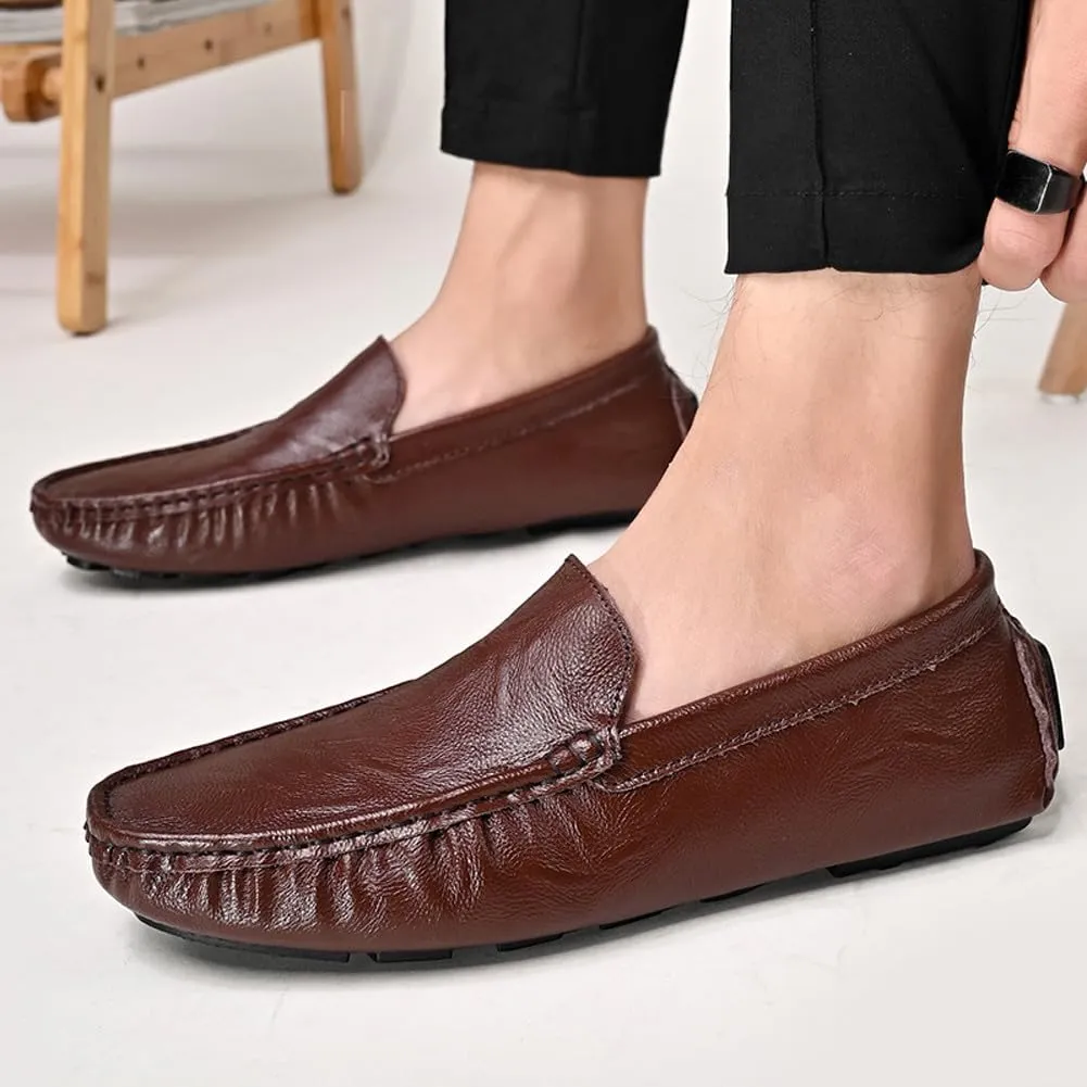 Men's Lightweight Soft Casual Genuine Leather Penny Loafer Flats Slip On Driving Walking Shoes