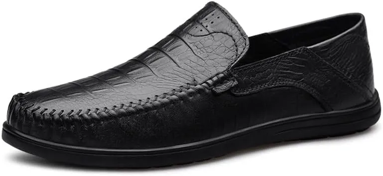 Men's Loafers Round Toe Leather Crocodile Print Loafer Shoes Lightweight Comfortable Anti-Slip Outdoor Slip-on