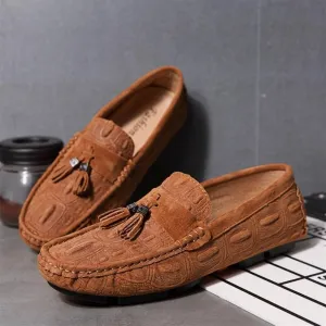 Men's Loafers Shoes Faux Suede Crocodile Print Solid Colors Moccasins Tassel Leather Anti-Slip Lightweight Resistant Casual Prom Slip On