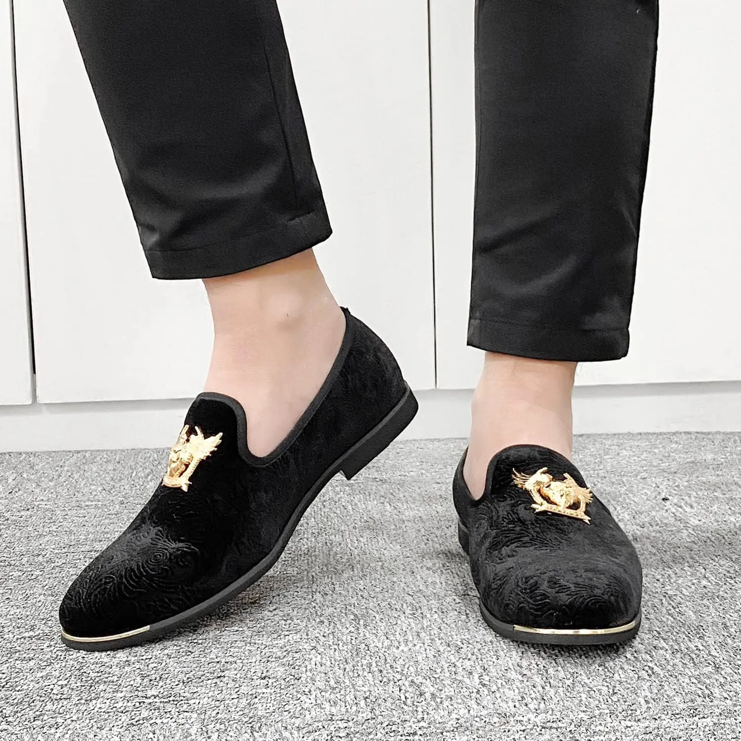 Men's Loafers Vintage Slip on Suede Dress Shoes Velvet Dress Loafers Size 7-13