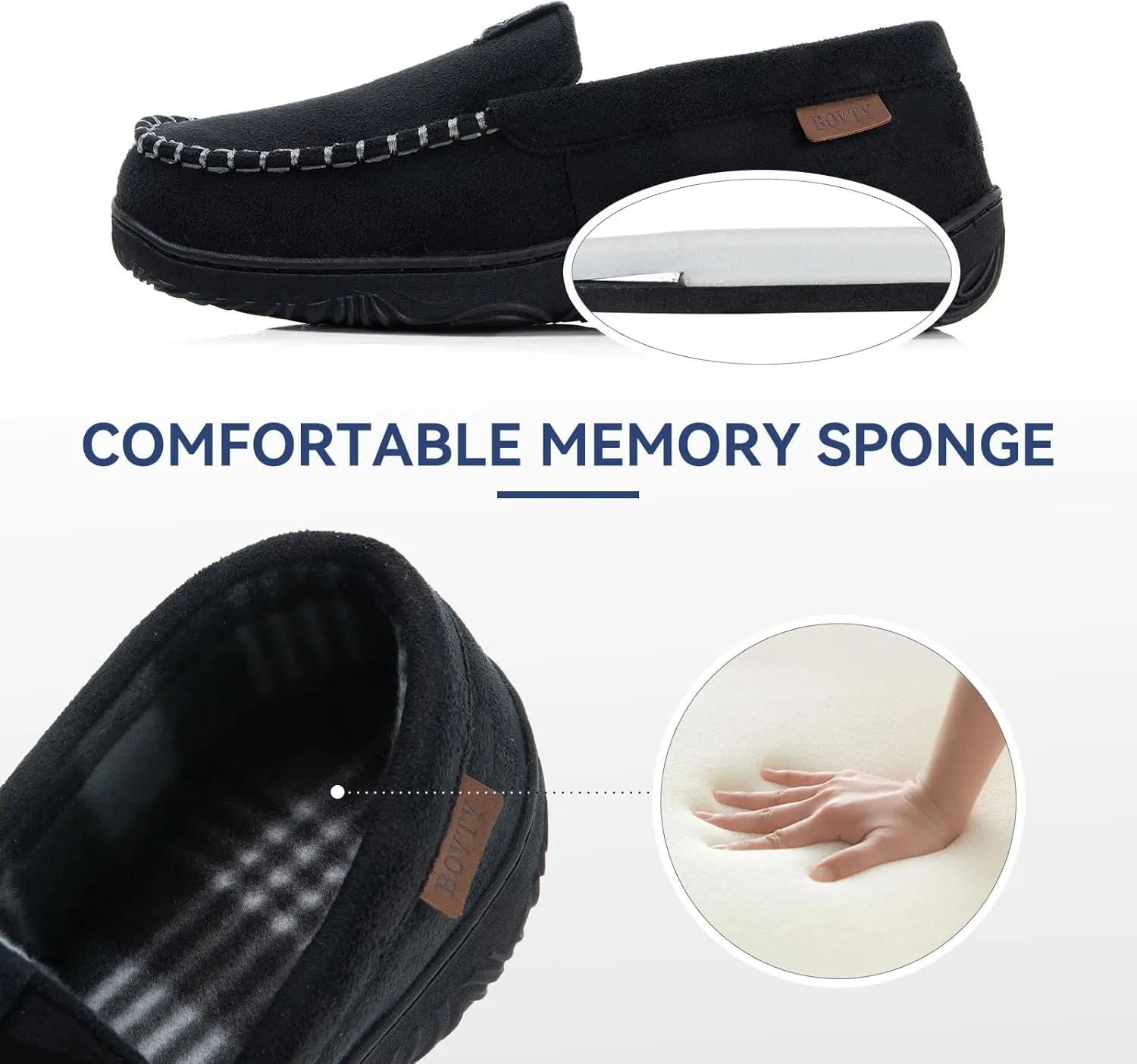 Men's Moccasin House Slippers - Memory Foam Indoor Outdoor Shoes Breathable Slip-on Loafers