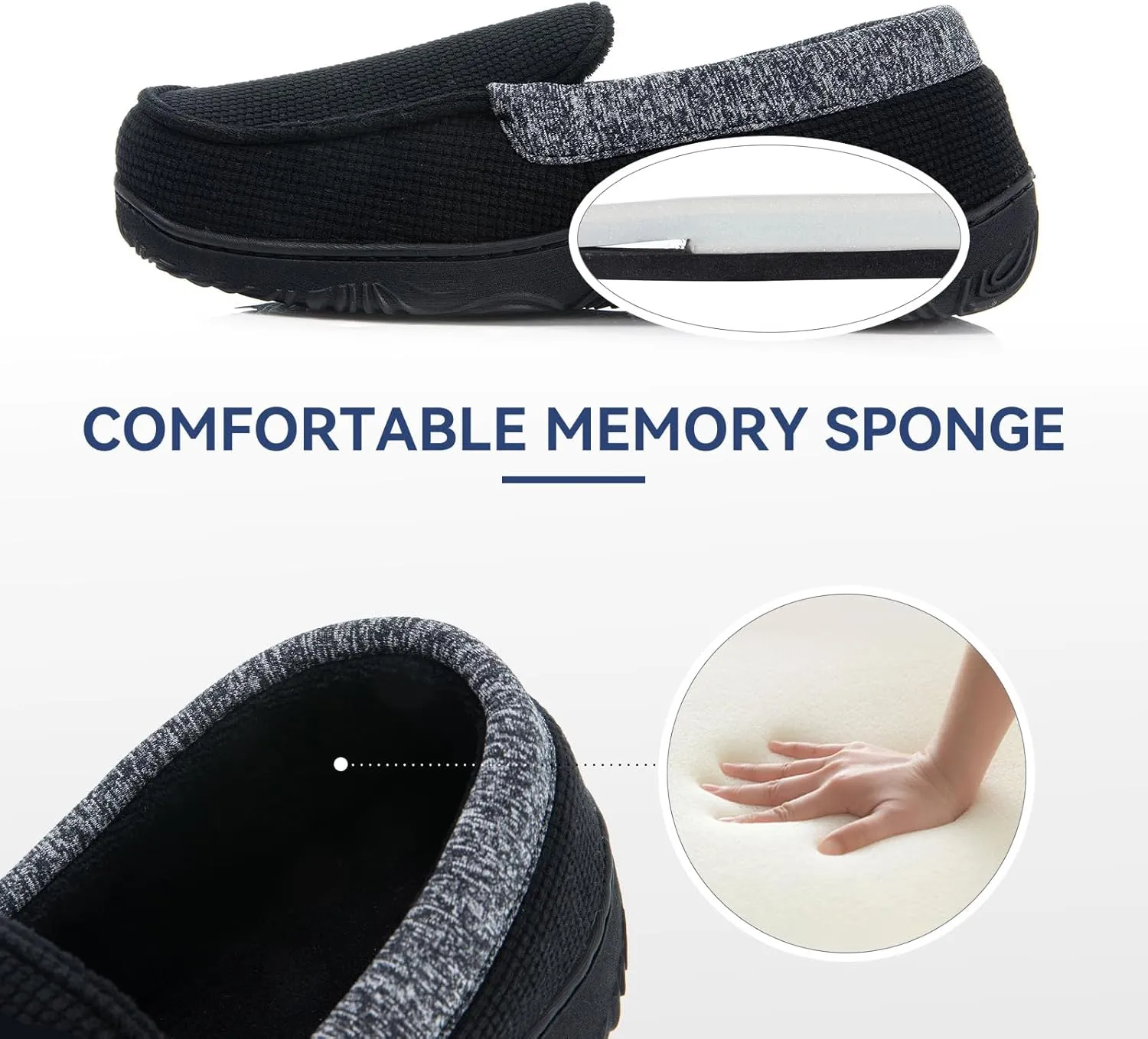 Men's Moccasin House Slippers - Memory Foam Indoor Outdoor Shoes Breathable Slip-on Loafers