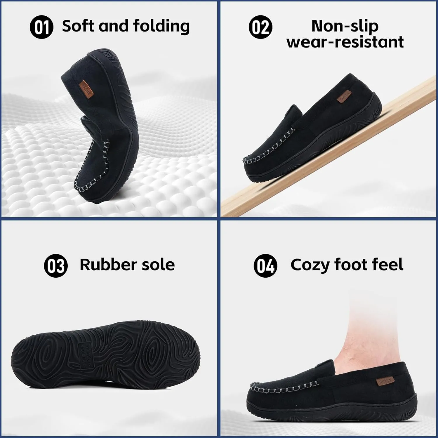 Men's Moccasin House Slippers - Memory Foam Indoor Outdoor Shoes Breathable Slip-on Loafers