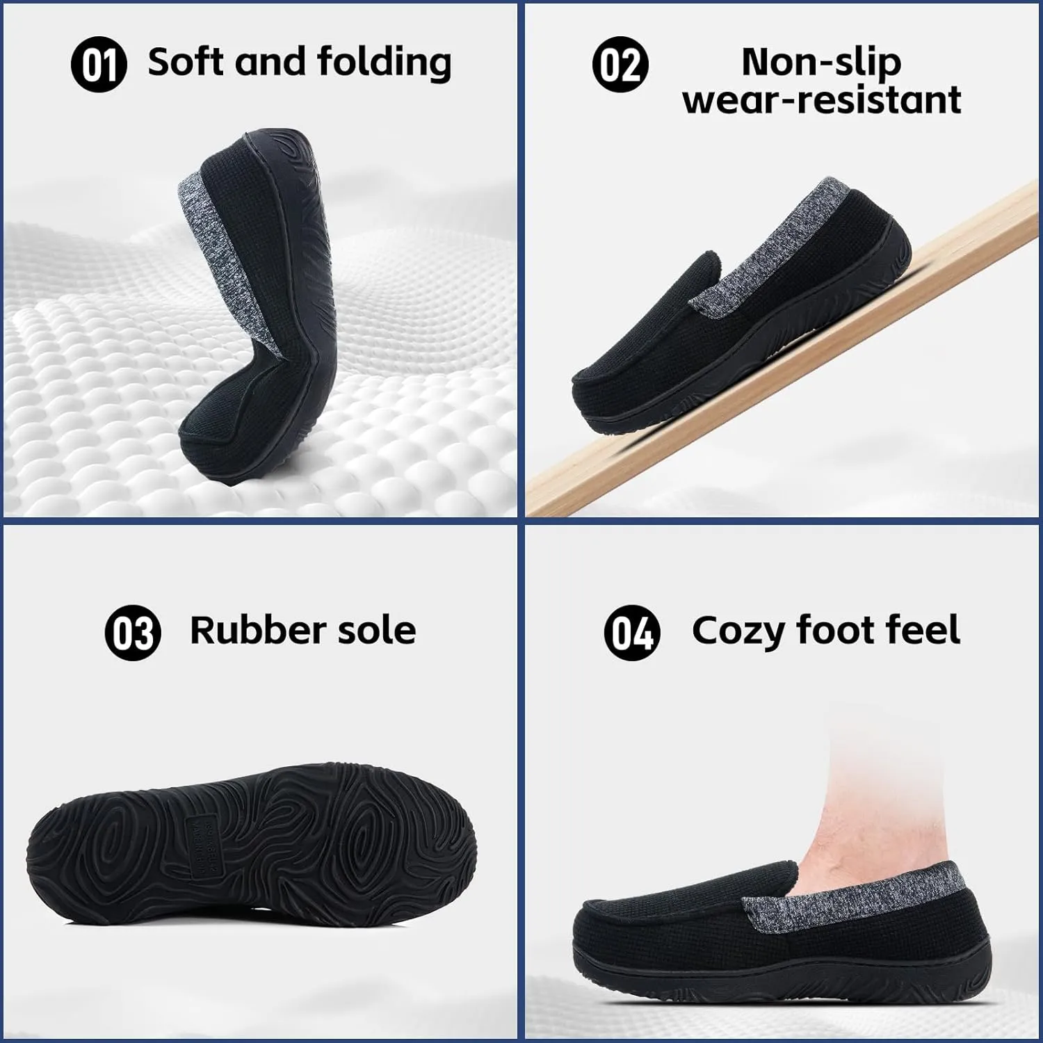 Men's Moccasin House Slippers - Memory Foam Indoor Outdoor Shoes Breathable Slip-on Loafers