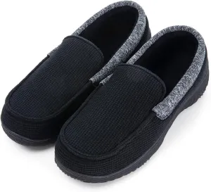 Men's Moccasin House Slippers - Memory Foam Indoor Outdoor Shoes Breathable Slip-on Loafers
