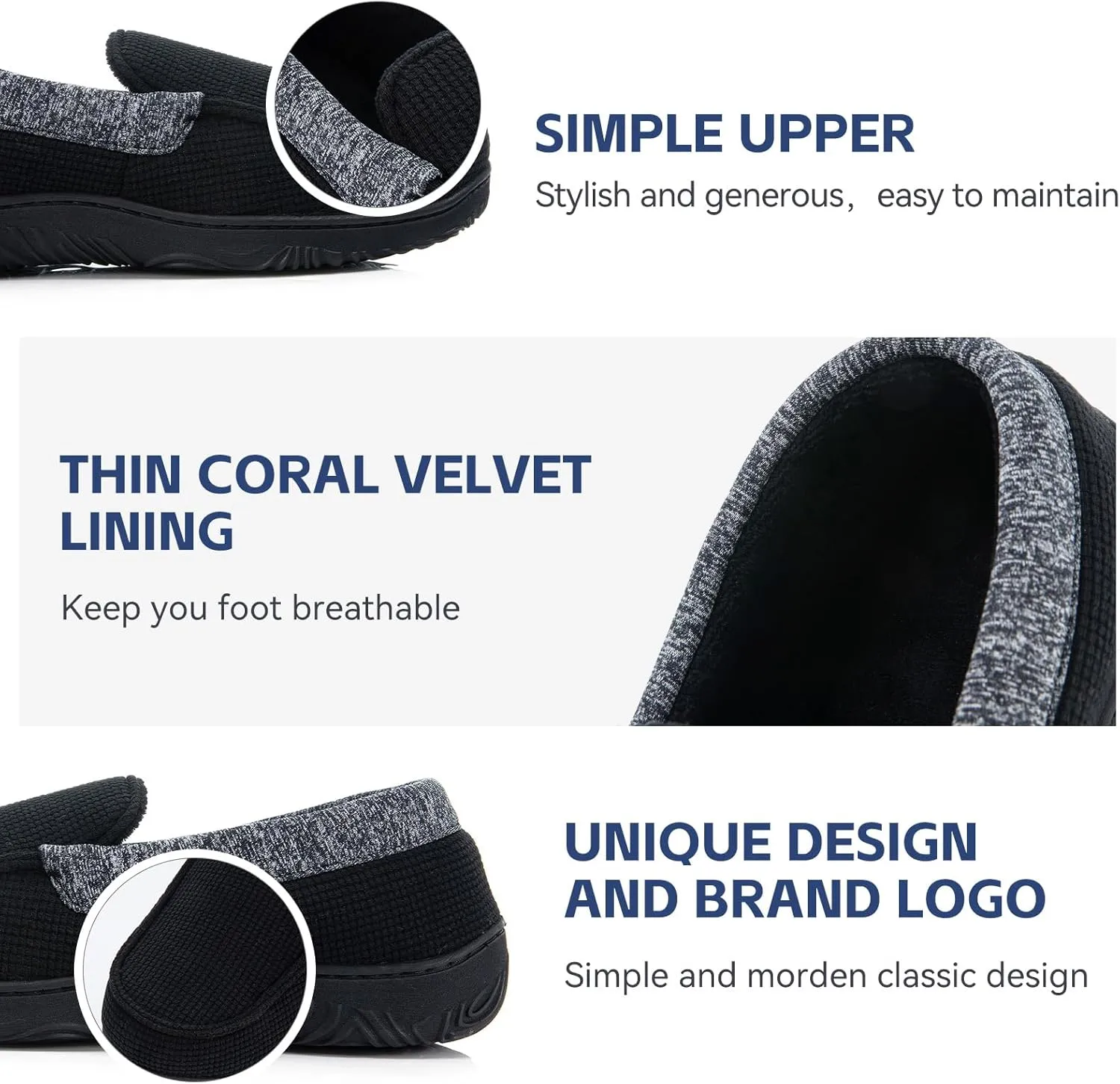 Men's Moccasin House Slippers - Memory Foam Indoor Outdoor Shoes Breathable Slip-on Loafers