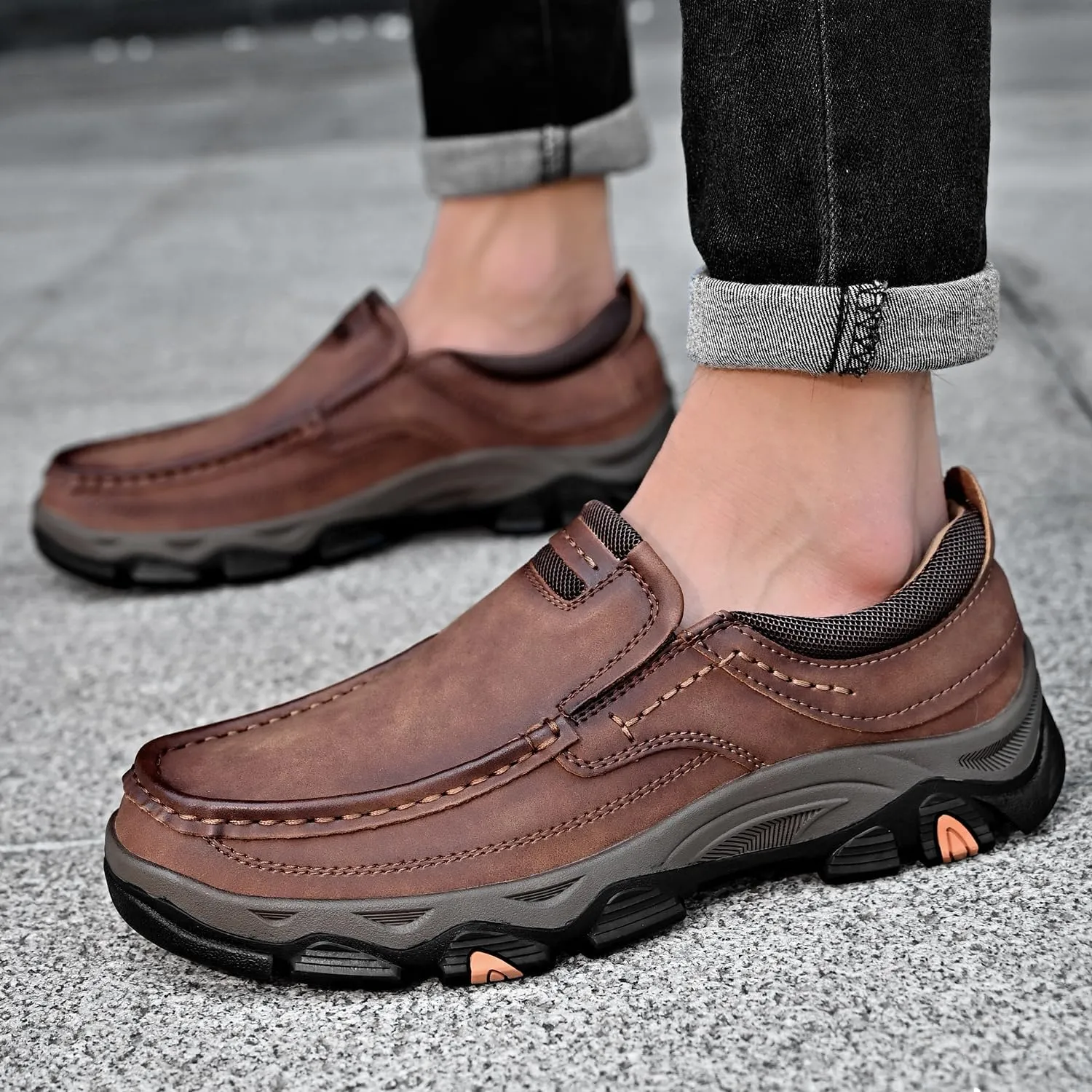 Men's Orthopedic Walking Shoes Genuine Leather Slip On Loafers, Comfortable Non-Slip Driving Loafers for Men
