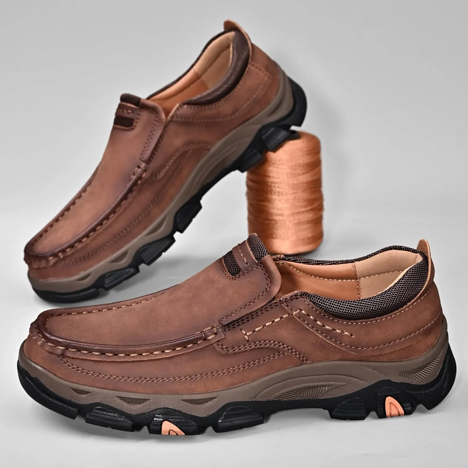 Men's Orthopedic Walking Shoes Genuine Leather Slip On Loafers, Comfortable Non-Slip Driving Loafers for Men