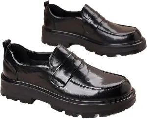 Men's Platform Wingtip Brogue Loafers Fashion Slip-On Round Anti-Slip Mid Chunky Heels Formal Dress