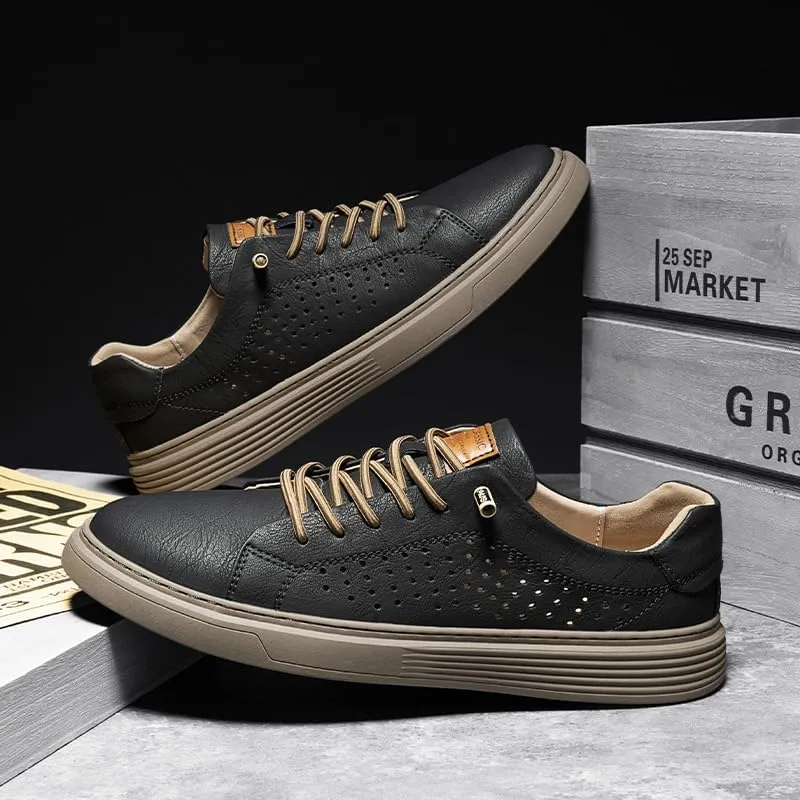 Men's Skateboarding Shoes, Leather, Breathable, Anti-Skid, Spring/Summer/Autumn