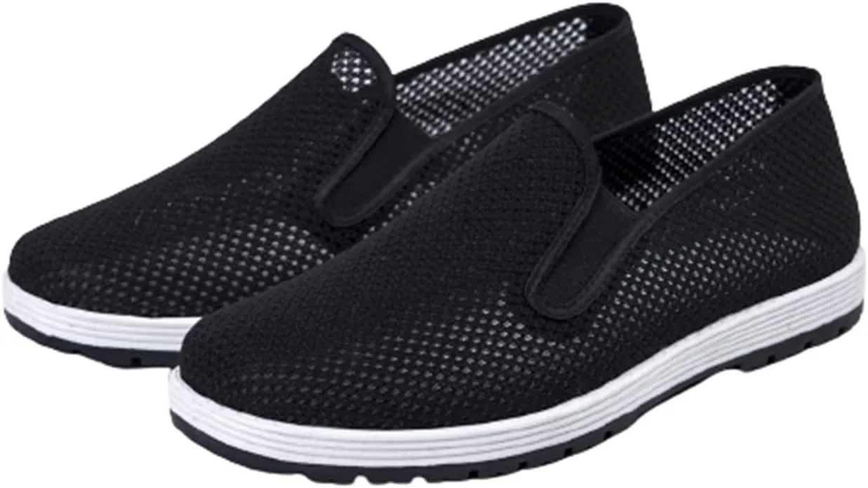 Mens Slip-On Breathable Mesh Martial Arts Old Chinese Beijing Cloth Shoes, Lightweight Non-Slip Comfortable Outdoor Fashion Breathable Rubber Sole, for Judo, Parkour, Park, Parkour