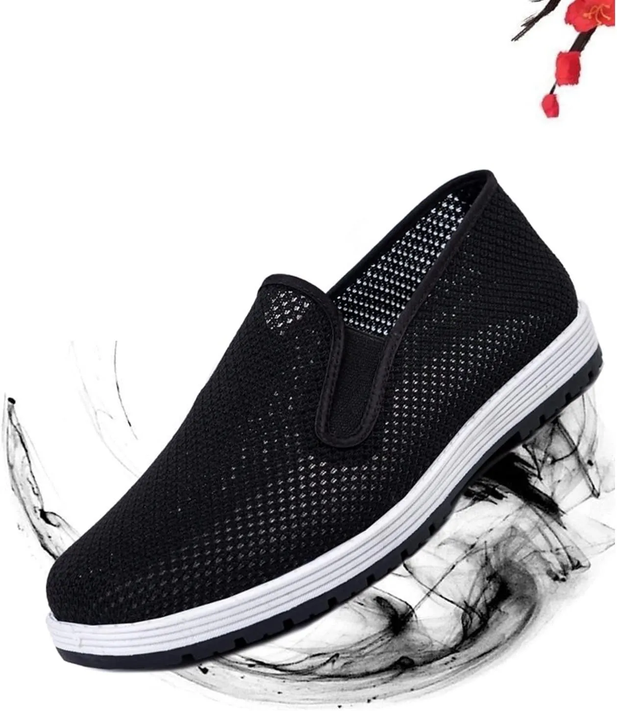 Mens Slip-On Breathable Mesh Martial Arts Old Chinese Beijing Cloth Shoes, Lightweight Non-Slip Comfortable Outdoor Fashion Breathable Rubber Sole, for Judo, Parkour, Park, Parkour