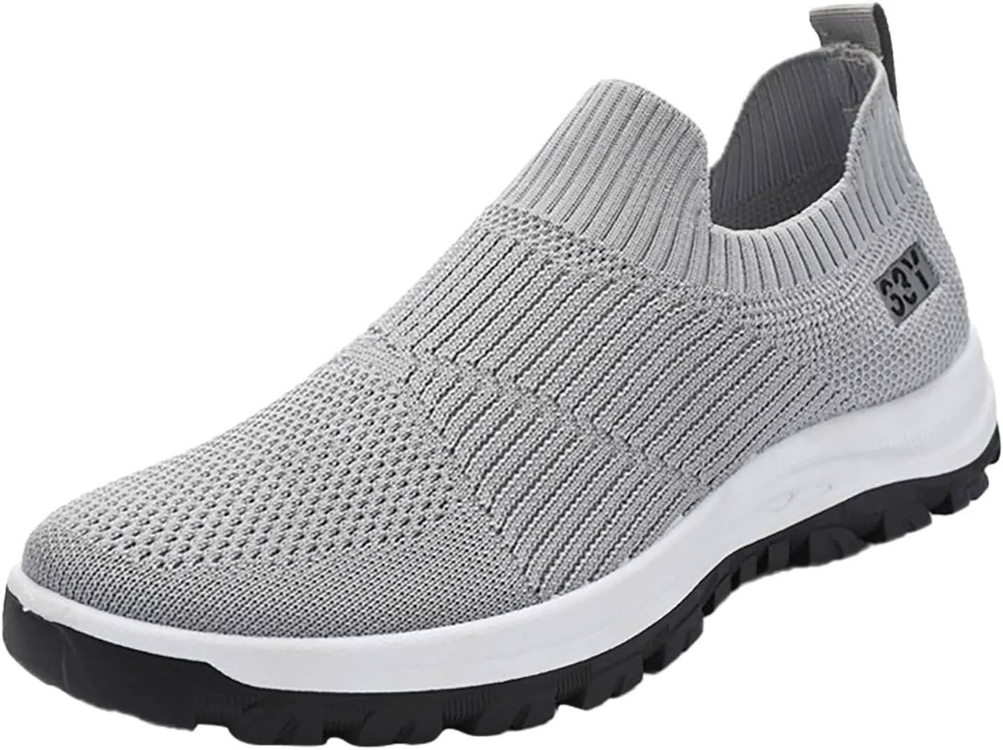 Men's Slip On Sock Shoes Breathable Mesh Sneakers Thick Bottom Non Slip Elastic Knit Sneaker Labor Work Shoes
