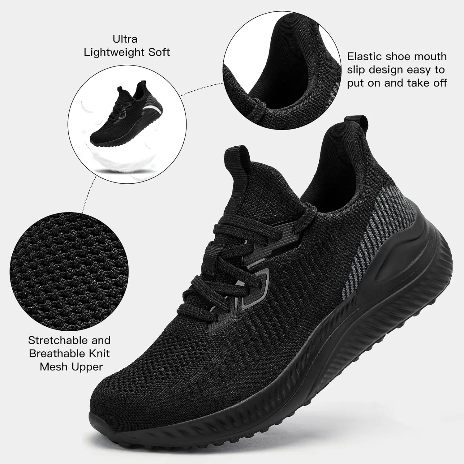 Mens Slip On Wide Walking Shoes Memory Foam Runnning Tennis Shoes Lightweight Breathable Casual Sneakers