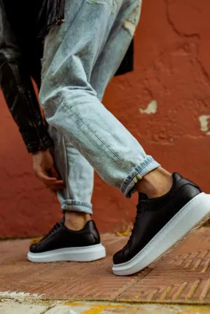 Mens Sneaker High Sole Casual Shoes 044 Black White (Patterned)