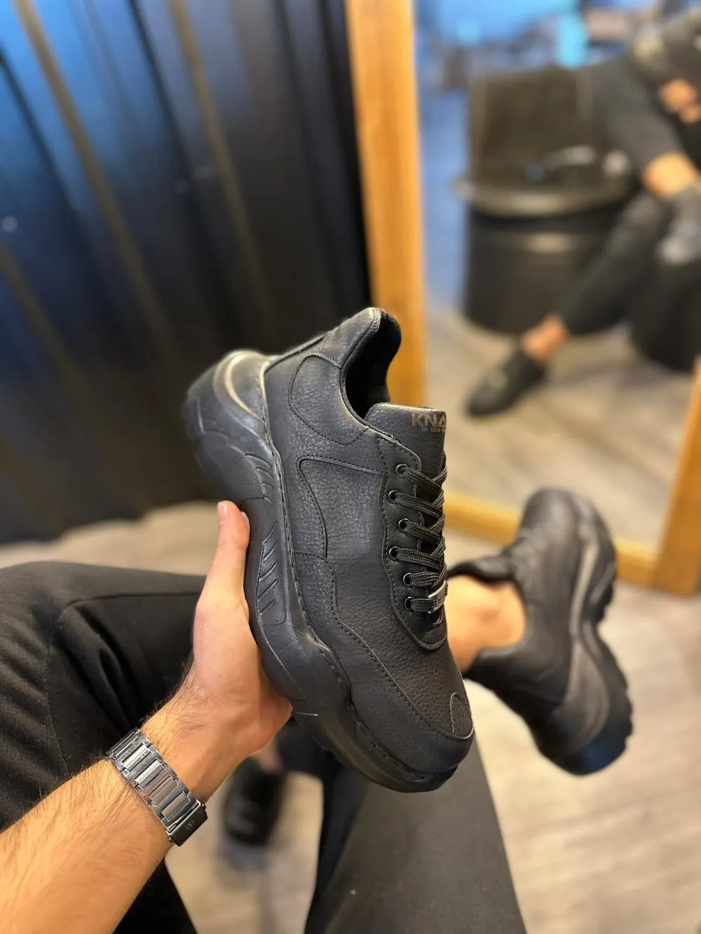 Mens Sneaker High Sole Casual Shoes N75 Full Black