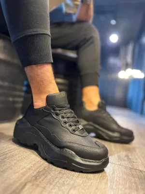 Mens Sneaker High Sole Casual Shoes N75 Full Black