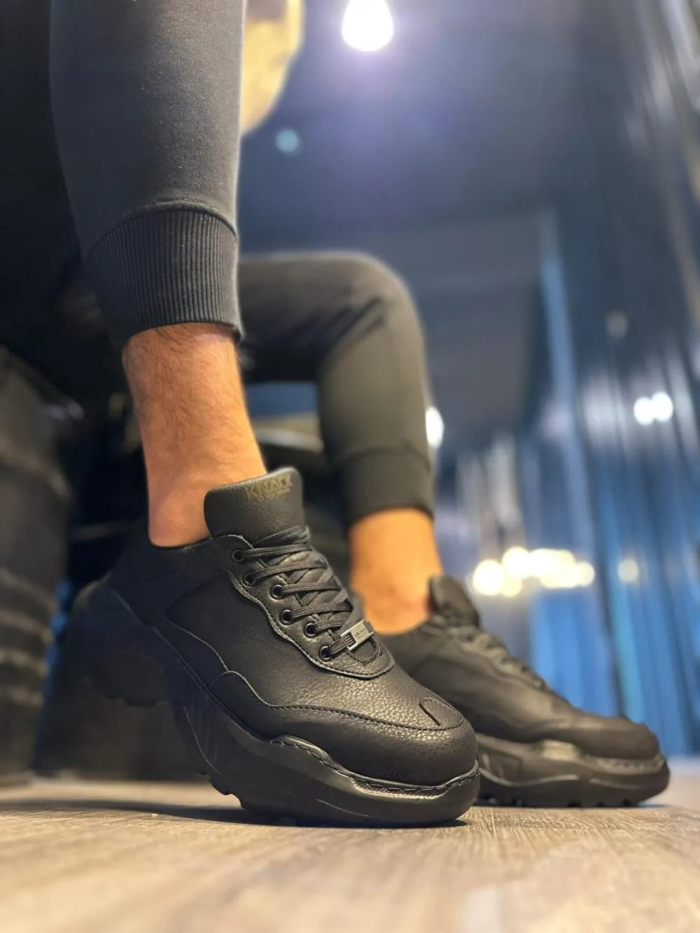 Mens Sneaker High Sole Casual Shoes N75 Full Black