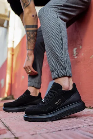 Mens Sneaker  High Sole Casual Suede Shoes 040 Full Black
