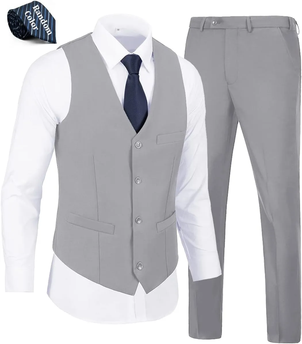 Mens Suits Vest Pants Set 2 Pieces Slim Fit Wedding Groomsmen Suit for Men Formal