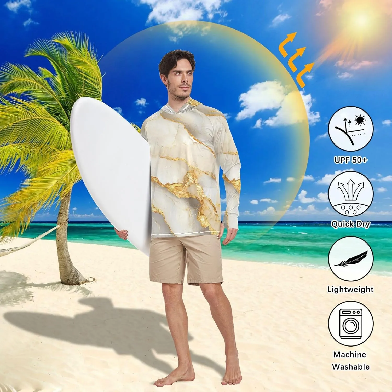 Mens Sun Protection Hoodie Long Sleeve Quick Dry UPF 50  Cooling Hoodies
